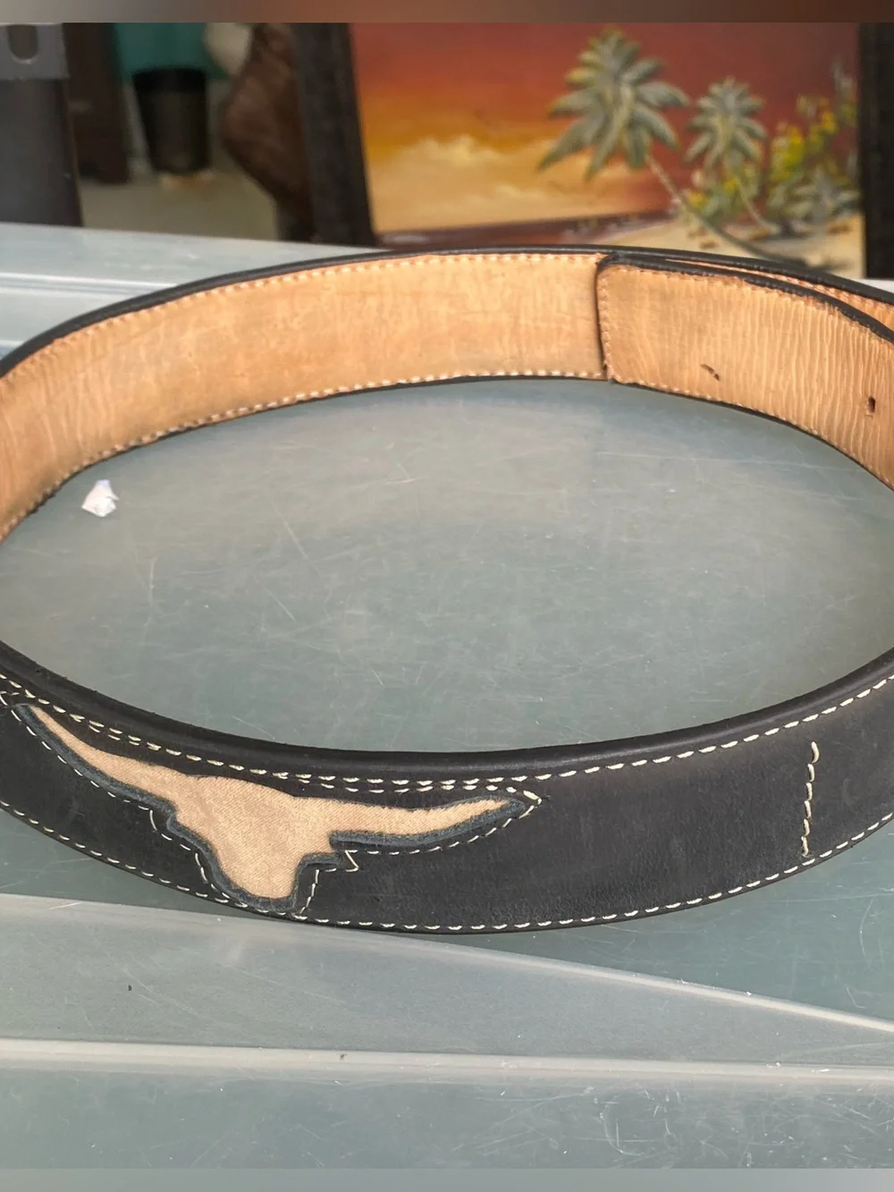 Longhorn laser-cut inlay  Hechoen Mexico Western Belt ~ Black Men’s Size 34